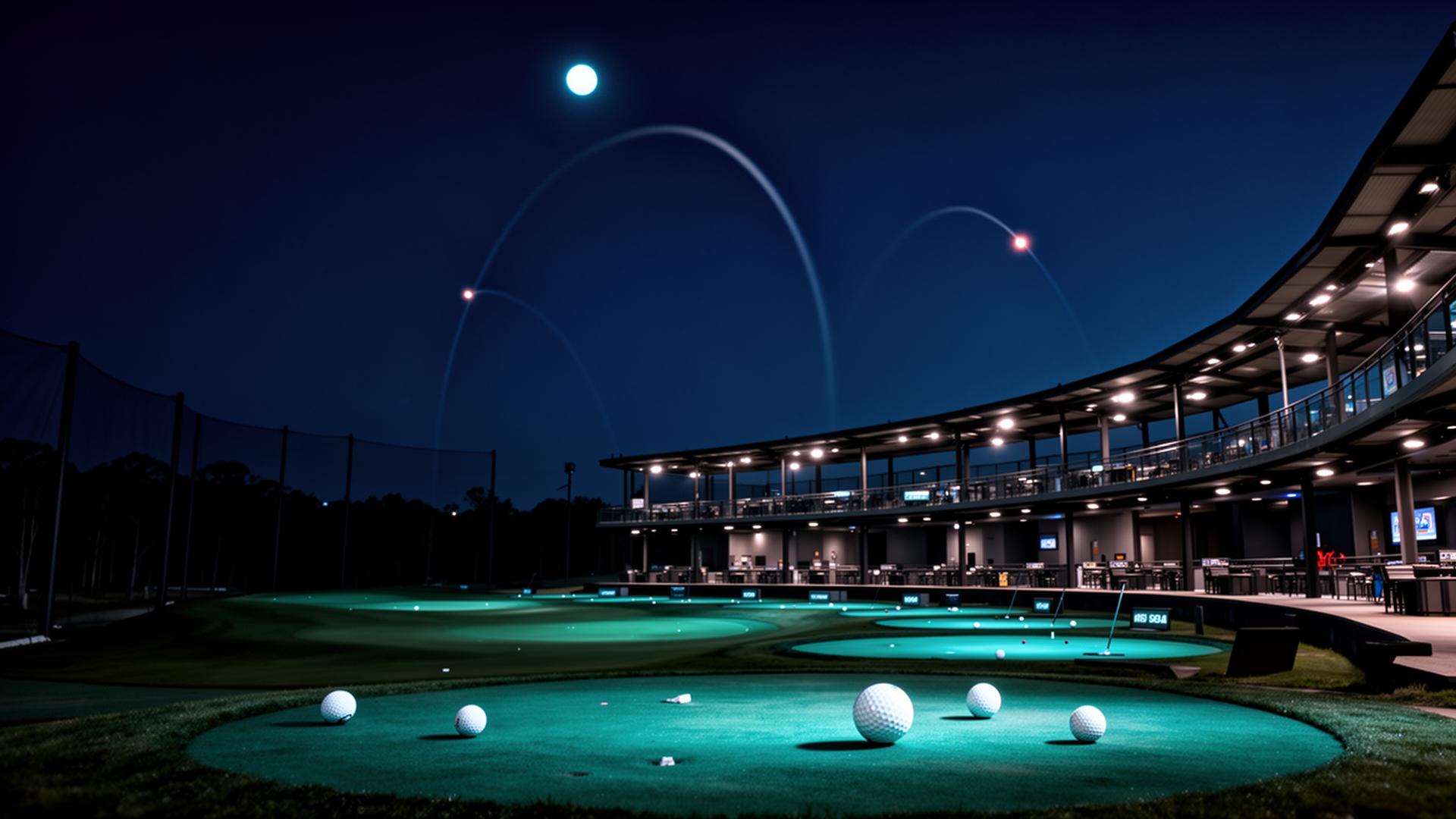 Top Golf driving range at night